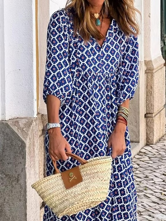 Miduo Dresses & Skirts - Gorgeous Navy & Coral Geometric Print, Miduo Butterfly-Sleeve, Maxi Dress, NWT S